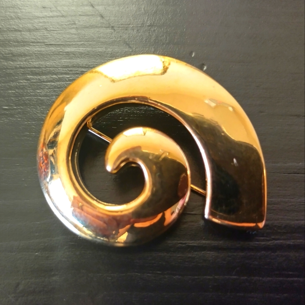 vintage GIVENCHY gold plated swirl brooch